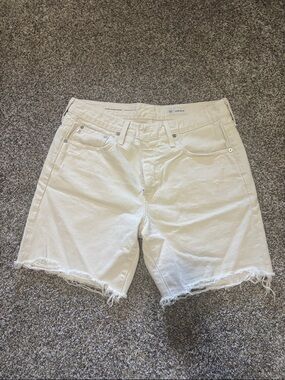 AG Adriano Goldschmied White Frayed Hem Denim Bermuda Shorts
